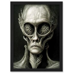 Artery8 Aquatic Alien Monochrome Portrait Gothic Horror Artwork Framed Wall Art Print A4 in Black - thumbnail 1