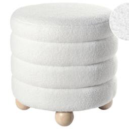 Wyld and Coco Pouffe Off-White Boucle with Pine Legs in White - thumbnail 2