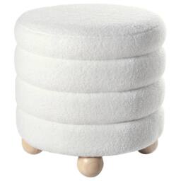 Wyld and Coco Pouffe Off-White Boucle with Pine Legs in White - thumbnail 3