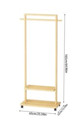 Living and Home Bamboo Rolling Clothes Coat Hanging Rod Garment Rack with 2-tier Shelves, Wheels in Natural - thumbnail 6
