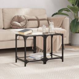 Berkfield Home Coffee Tables with Transparent Glass Top 2 pcs 30x30x40 cm Steel - Size: 30 x 30 x 40 cm - thumbnail 3