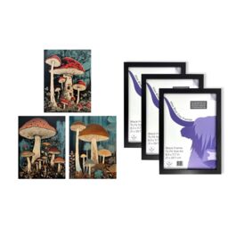 Artery8 A4 Wall Art & Frame Set of 3 Cep Mushrooms Forest Floor Earthy in Blue - thumbnail 5