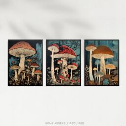 Artery8 A4 Wall Art & Frame Set of 3 Cep Mushrooms Forest Floor Earthy in Blue - thumbnail 4