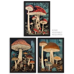 Artery8 A4 Wall Art & Frame Set of 3 Cep Mushrooms Forest Floor Earthy in Blue - thumbnail 1