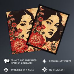 Artery8 Beauty in Bloom Woman Floral Portrait Design Framed Art Print in Beige - Size: A4 - thumbnail 2