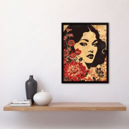 Artery8 Beauty in Bloom Woman Floral Portrait Design Framed Art Print in Beige - Size: A4 - thumbnail 4