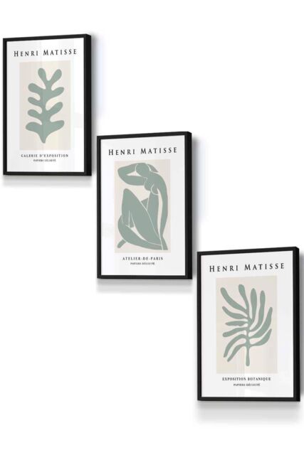 ARTZE Matisse Floral & Nude in Green & Beige Framed Wall Art - Small in Black - Size: W33 cm x H45 cm x D20mm - image 1