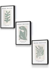 ARTZE Matisse Floral & Nude in Green & Beige Framed Wall Art - Small in Black - Size: W33 cm x H45 cm x D20mm - thumbnail 1