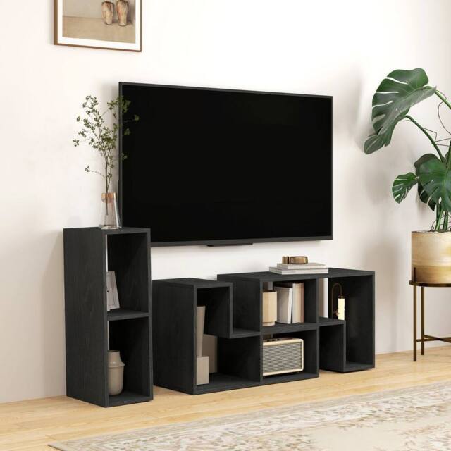 EONLION Black Wood Grain TV Stand with Storage Shelves Homcom (3555) Business - Size: 100 cm - image 1