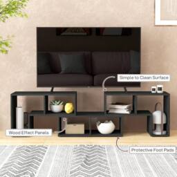 EONLION Black Wood Grain TV Stand with Storage Shelves Homcom (3555) Business - Size: 100 cm - thumbnail 4
