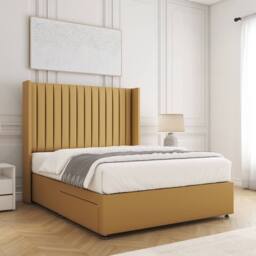"BSSPOKE Manhattan Divan Bed Plush Velvet 54"" Headboard & Mattress No Drawers in Mustard - Size: King" - thumbnail 2