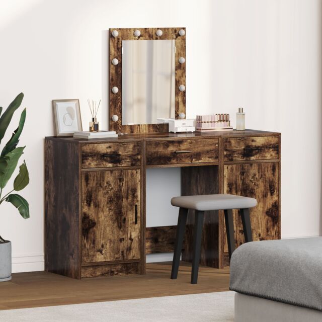 Berkfield Home Dressing Table Set Set of 3 Smoked Oak Engineered Wood Storage in Brown - image 1