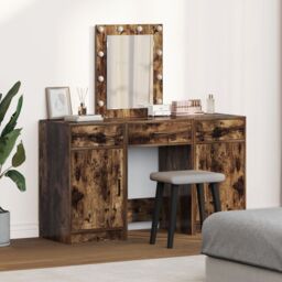 Berkfield Home Dressing Table Set Set of 3 Smoked Oak Engineered Wood Storage in Brown - thumbnail 1