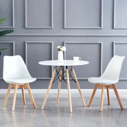 MCC Direct Set of 6 Dining Chairs with Solid Wooden Legs & Seat Cushions Eva in White - thumbnail 6