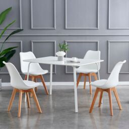 MCC Direct Set of 6 Dining Chairs with Solid Wooden Legs & Seat Cushions Eva in White - thumbnail 7