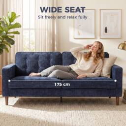 HOMCOM 3 Seater Sofa with Button Tufting Wood Legs, Dark Blue - thumbnail 6