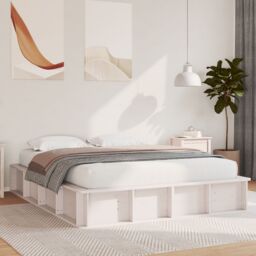 Berkfield Home Bed Frame with Lift-Up Storage in White, 160 x 200 cm, Solid Pine in White - Size: 160 x 200 cm - thumbnail 1