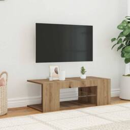Berkfield Home TV Cabinet with LED Lights Artisan Oak 90x39x30 cm Engineered Wood in Brown - Size: 90 x 39 x 30 cm - thumbnail 2