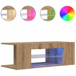 Berkfield Home TV Cabinet with LED Lights Artisan Oak 90x39x30 cm Engineered Wood in Brown - Size: 90 x 39 x 30 cm - thumbnail 4