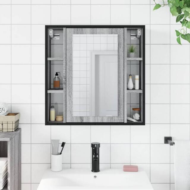 Berkfield Home Sturdy Bathroom Mirror Cabinet Grey Sonoma 60x16x60 cm Engineered Wood - Size: 60 x 16 x 60 cm - image 1