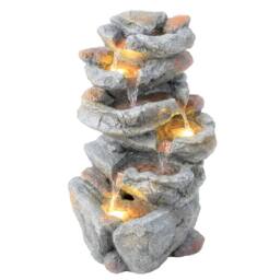 OUTSUNNY Outdoor Water Fountain with 6-Tier Rock Style, LED Lights, Grey - thumbnail 2