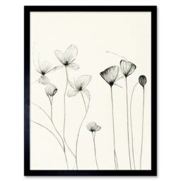 "Artery8 Wall Art Print Stylish Flower Line Drawing With Black Ink Art Framed - Size: W12"" x H16""" - thumbnail 1