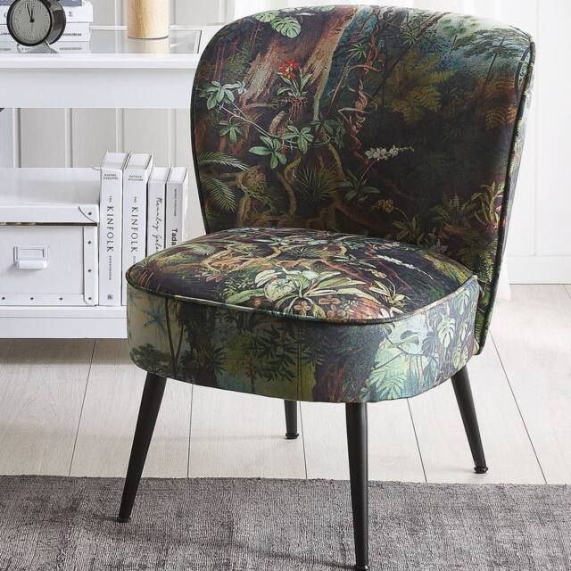 Wyld and Coco Jungle Print Armless Chair - Dark Green Woven Fabric - image 1