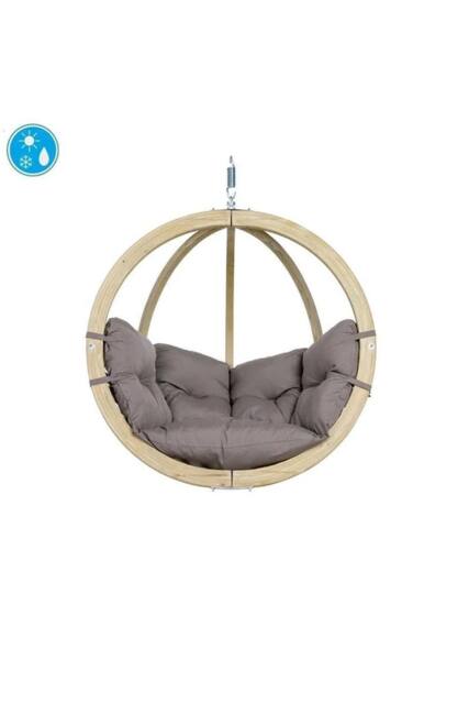 Amazonas Globo Single Hanging Egg Chair - Spruce Wood Frame, Cushioned in Taupe - image 1