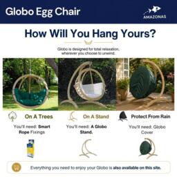 Amazonas Globo Single Hanging Egg Chair - Luxury Indoor & Outdoor Garden Swing Chair - Spruce Wood - 120kg in Taupe - thumbnail 9