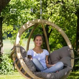Amazonas Globo Single Hanging Egg Chair - Luxury Indoor & Outdoor Garden Swing Chair - Spruce Wood - 120kg in Taupe - thumbnail 6