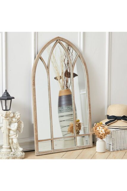 Living and Home Arched Garden Decorative Window Mirror with Metal Frame in Natural - image 1