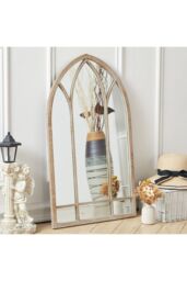 Living and Home Arched Garden Decorative Window Mirror with Metal Frame in Natural - thumbnail 1