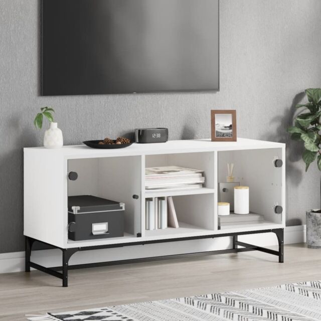 Berkfield Home TV Cabinet with Glass Doors White 102x37x50 cm - Size: 102 x 37 x 50 cm - image 1
