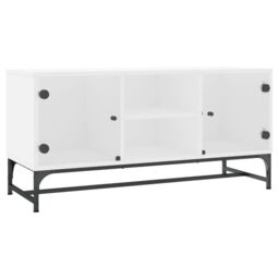Berkfield Home TV Cabinet with Glass Doors White 102x37x50 cm - Size: 102 x 37 x 50 cm - thumbnail 2