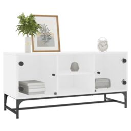 Berkfield Home TV Cabinet with Glass Doors White 102x37x50 cm - Size: 102 x 37 x 50 cm - thumbnail 3
