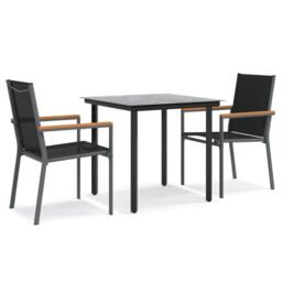 Berkfield Home 3 Piece Garden Dining Set Black Textilene & Steel - thumbnail 2