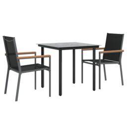 Berkfield Home 3 Piece Garden Dining Set Black Textilene & Steel - thumbnail 3