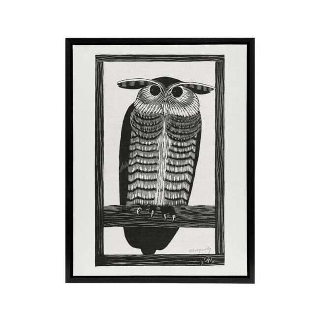"Artery8 Stylised Horned Owl Samuel J De Mesquita Framed Canvas Wall Art Print in White - Size: W12"" x H16""" - image 1