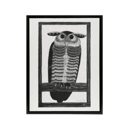 "Artery8 Stylised Horned Owl Samuel J De Mesquita Framed Canvas Wall Art Print in White - Size: W12"" x H16""" - thumbnail 1
