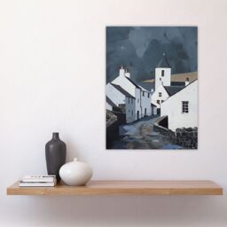 "Artery8 Aberdaron Village Oil Painting Wales Timeless Wall Art Print in Grey - Size: W12"" x H16""" - thumbnail 4