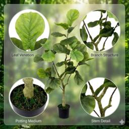 Voltico Artificial Fiddle Leaf Fig Tree 125cm in Pot Faux Plant in Green - thumbnail 4