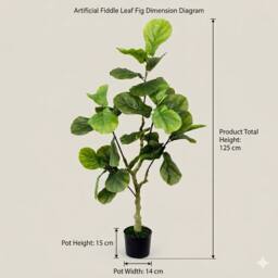 Voltico Artificial Fiddle Leaf Fig Tree 125cm in Pot Faux Plant in Green - thumbnail 3