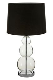 Orsina Subtle Grey Shade Table Lamp With 3 Clear Glass Orbs, Clean-Line Accent Light, Round Base Lamp For Lounge in Black - thumbnail 1