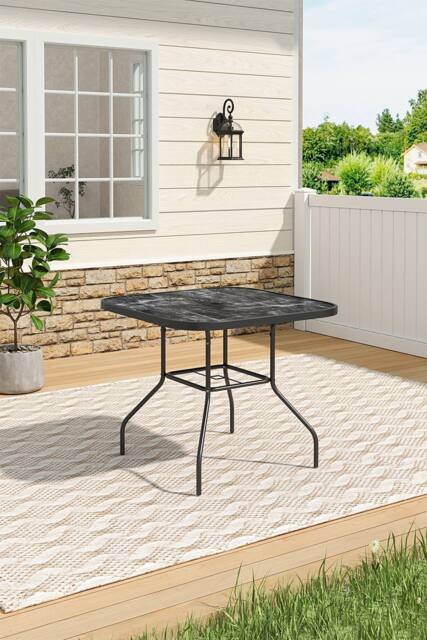 Living and Home Garden Square Tempered Glass Marble Coffee Table - image 1
