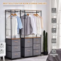 HOMCOM 175x83cm Freestanding Clothes Hanger Storage Steel Frame 5 Drawers Handles Shelf in Grey - Size: 175x83 cm - thumbnail 4