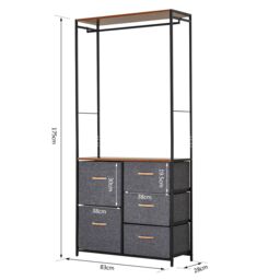 HOMCOM 175x83cm Freestanding Clothes Hanger Storage Steel Frame 5 Drawers Handles Shelf in Grey - Size: 175x83 cm - thumbnail 3