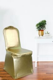 Neel Blue Pack of 10 Shiny Chair Cover, Stretchy Spandex Dining Chair Slipcover in Gold - thumbnail 7