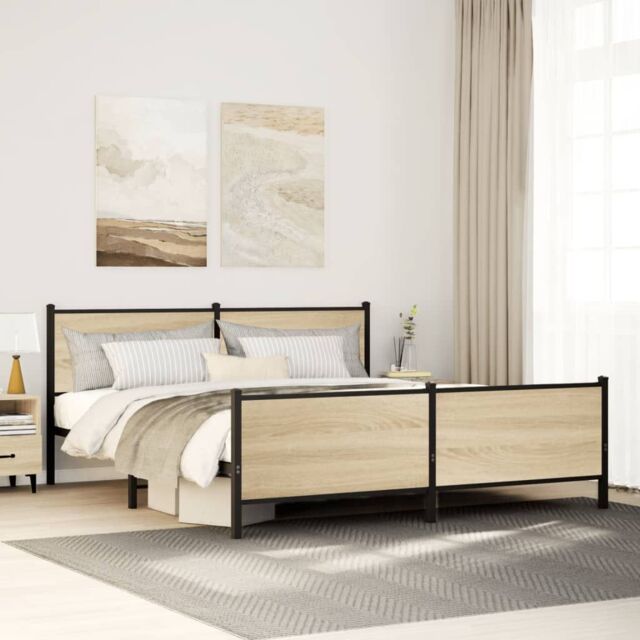 Berkfield Home Metal Bed Frame without Mattress Sonoma Oak 180x200 cm Super King in Brown - image 1