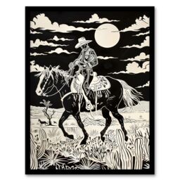Artery8 Midnight Cowboy Black & White Western Desert Framed Art Print - Size: A4 - thumbnail 1