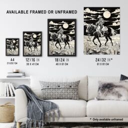 Artery8 Midnight Cowboy Black & White Western Desert Framed Art Print - Size: A4 - thumbnail 3